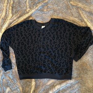 Victoria’s Secret PINK Black Velvet Animal Print Sweatshirt Leopard Cheetah S
